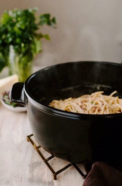 One Pot Carbonara with Pancetta & Peas by The Inspired Home