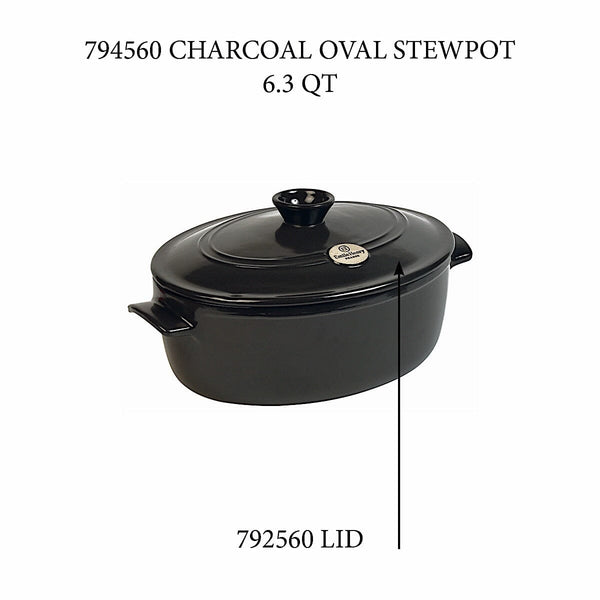 Oval Stewpot - Replacement Lid Replacement Parts Emile Henry 6.3 Qt = Charcoal 